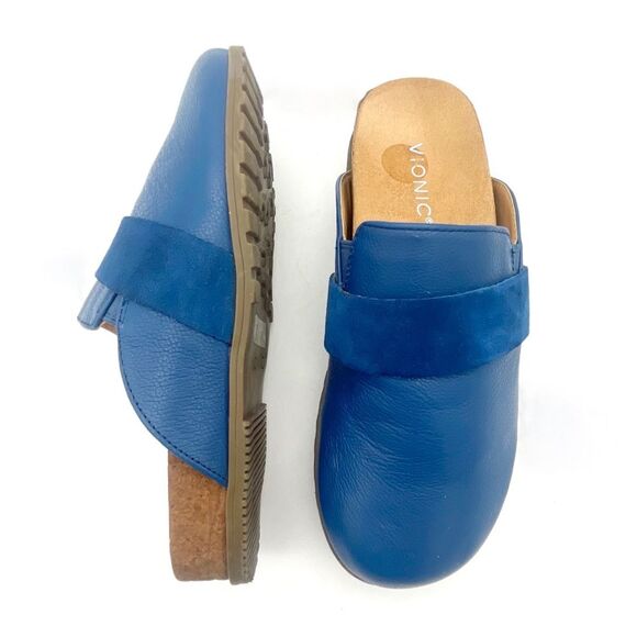Vionic Shoes - Vionic Ambrosia Clogs Blue Leather Suede Slides Slip On Orthotic Comfort Size 7